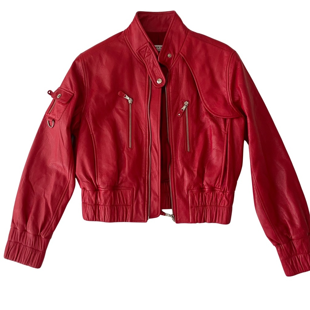 Red Leather Bomber Jacket